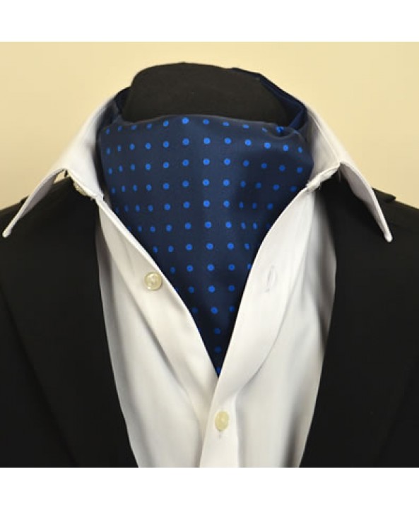 Fine Silk Spotted Cravat with Blue Spots on Navy Blue